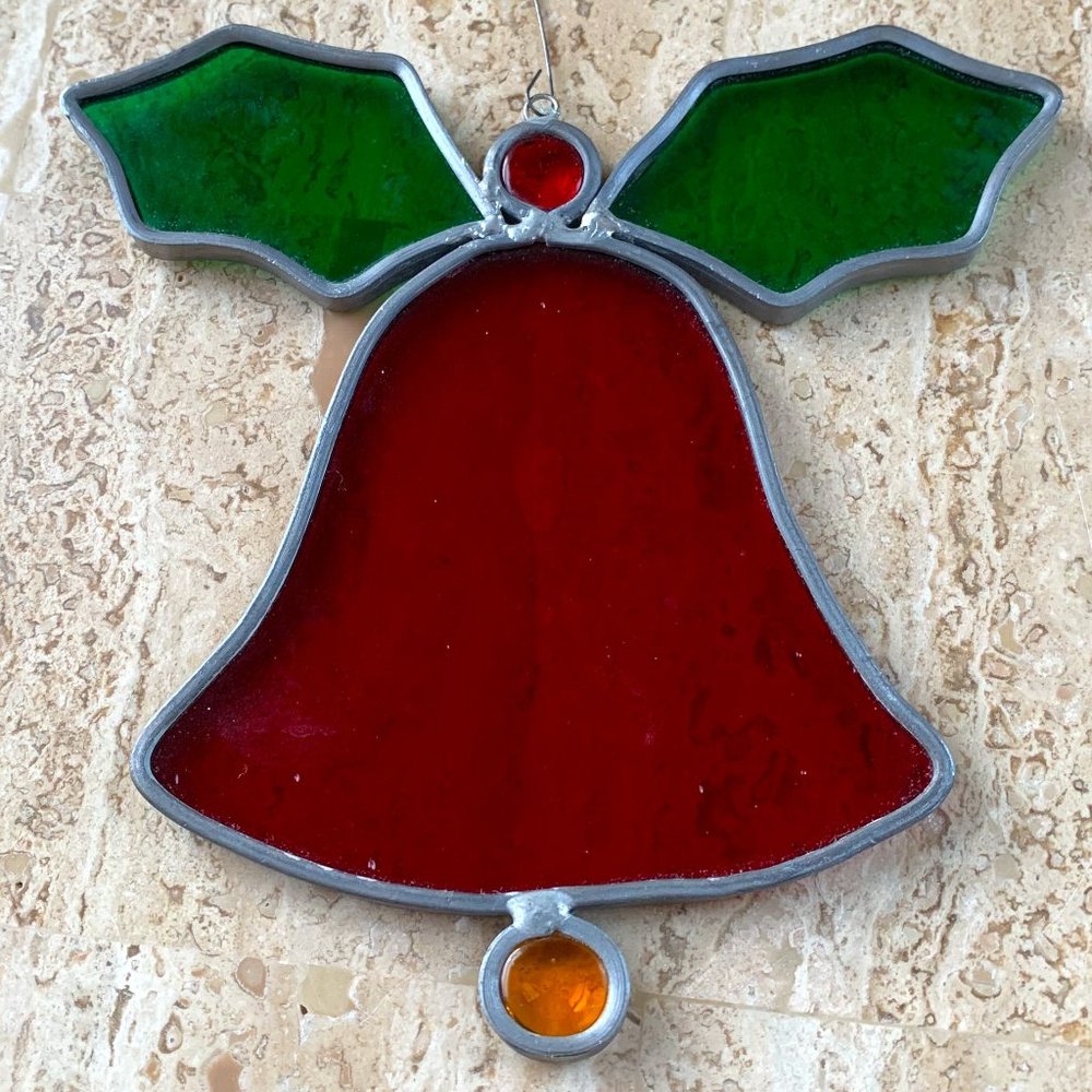Christmas Bell Sun Catcher Stained Glass Window Decor Hand Crafted Holiday